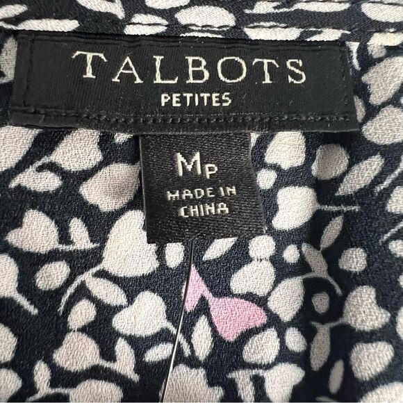 Talbots Petite Tulip Floral Ruffle Blouse size MP Black White Pink 3/4 Sleeve - Picture 5 of 7